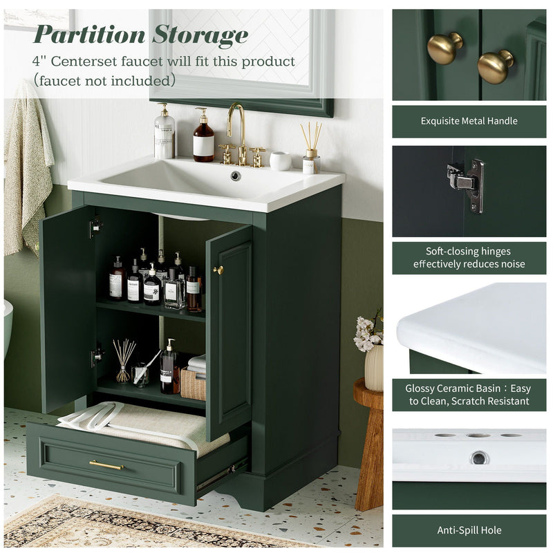 Bathroom Vanity With Ceramic Sink Combo, Modern Freestanding Storage Cabinet With Silver Handles by HouseOfZazla