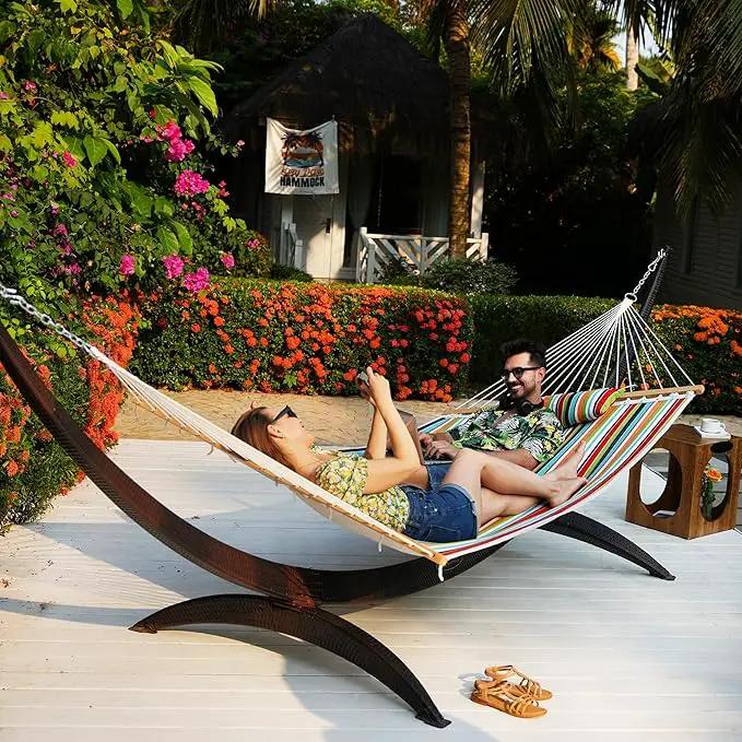 Lazy Daze 12 FT Sunbrella Quilted Hammock Double Hammock with Hardwood Spreader Bar, for Patio Outdoor Outside All Weather, 450 lbs Capacity, Carousel Confetti by GreenHaven Gardens