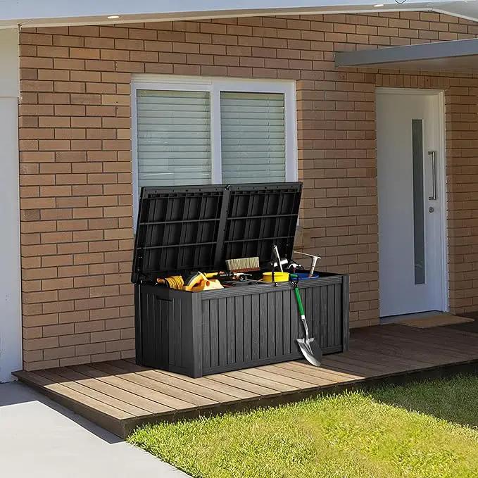 180 Gallon Patio Storage Box - Waterproof Deck Boxes & Outdoor Storage Deck Box, Lockable Resin Chest for Pool/Garden Tools, UV-Resistant, Black by GreenHaven Gardens