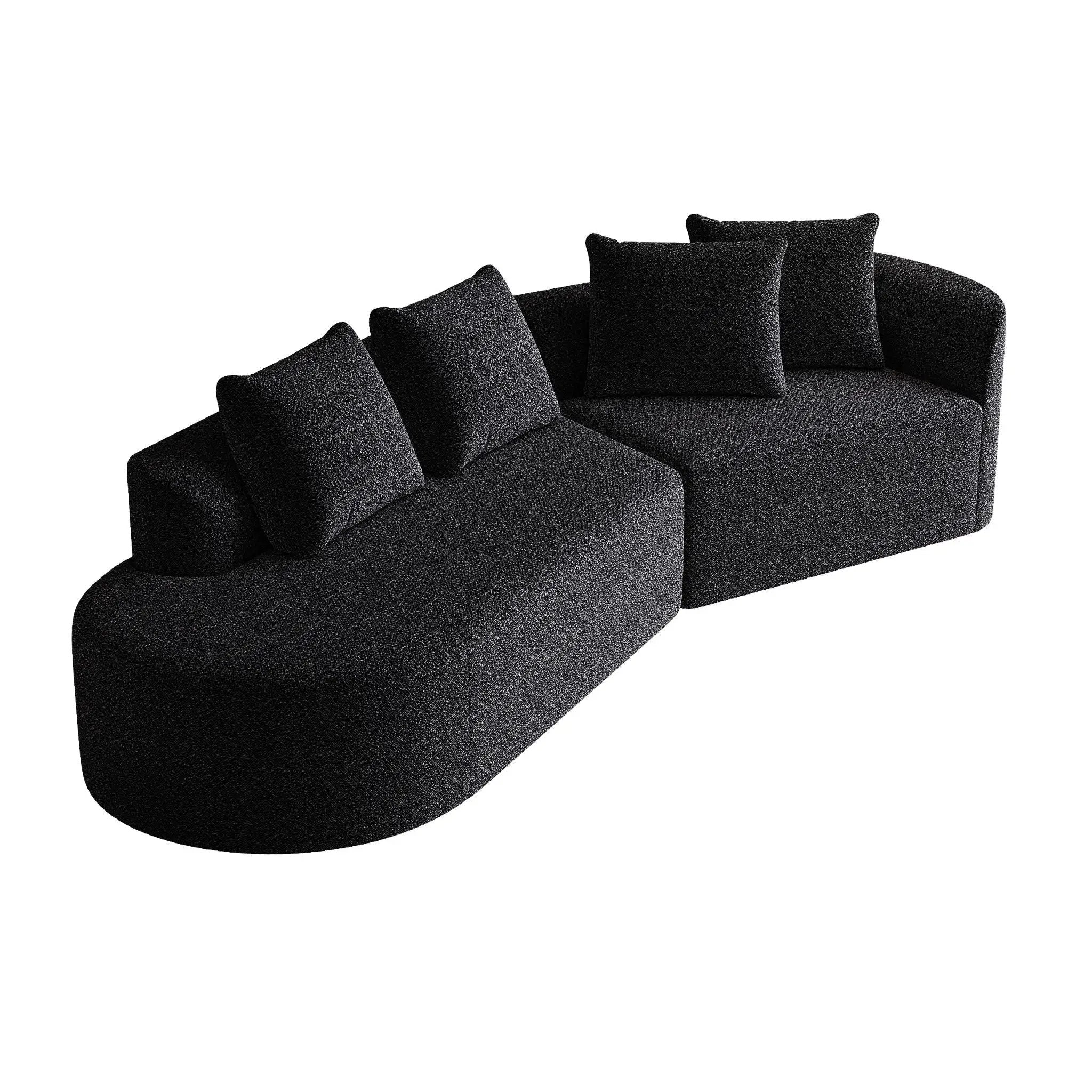 Upholstered Oversized Sectional Sofa, 4 Seater Extra Deep & Wide Seat Curved Cloud Couch With 4 Throw Pillows, Free Combination Living Room - Black by HouseOfZazla