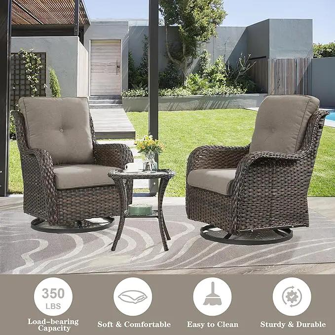 Patio Furniture Set Swivel Rcoker - 3 Pieces Outdoor Glider Rocking Chairs with Small Side Table, Wicker Chair Sets for Porch, Balcony and Garden by GreenHaven Gardens