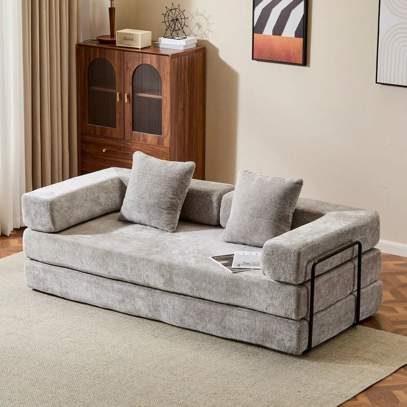 Convertible Floor Sofa Bed With Pillow Back Support Armrest by HouseOfZazla