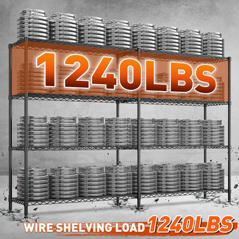 REIBII 70"W Metal Shelving, Storage Shelves 4-tier Wire Shelving Unit Load 1240LBS Metal Shelves for Storage Adjustable Shelving Rack for Pantry Kitchen Commercial school Garage 70"W*15.8"D*62.9"H by GreenHaven Gardens