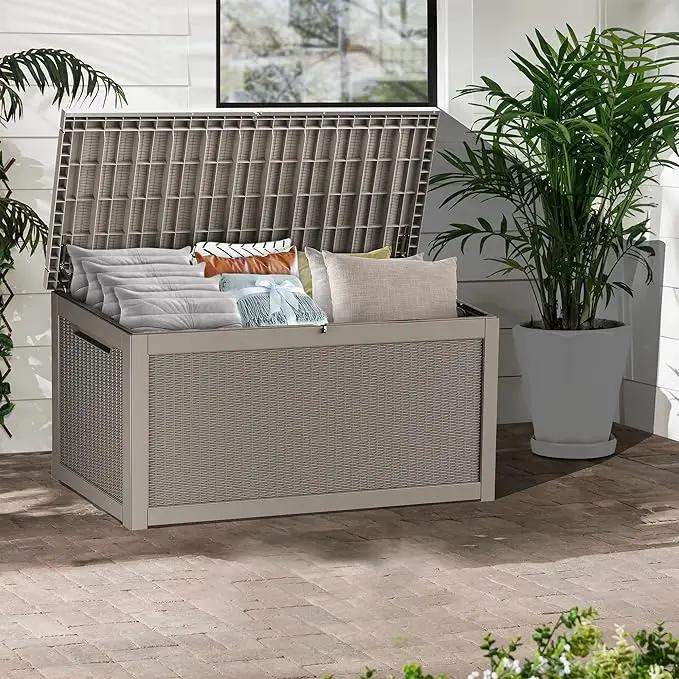 320 Gallon Lockable Resin Deck Box, Waterproof & UV-Resistant Outdoor Storage Box for Outdoor Cushion Storage, Garden Tools & Pool Accessories Storage, Gray by GreenHaven Gardens