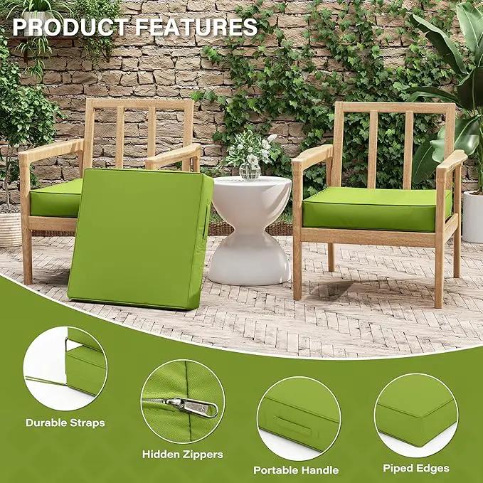 Patio Chair Cushions 22 X 22 X 4 Inch Waterproof Outdoor Seat Cushions for Patio Furniture, Outdoor Sofa Couch Pads with Ties & Handle, Set of 2, Grass Green by GreenHaven Gardens