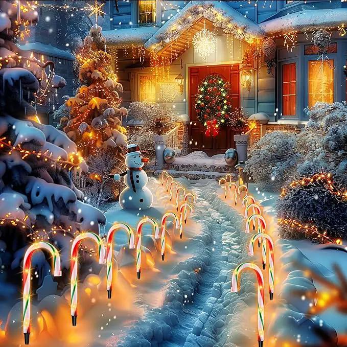 10" Christmas Candy Cane Pathway Lights, Set of 10 Pack Christmas Outdoor Decorations Candy Cane Lights Red & Green by GreenHaven Gardens