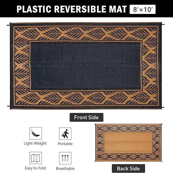 8x10 Patio Waterproof Outdoor Rug Outrside Camping Carpet RV Area Rug Reversible Brown Rugs for Deck Entryance Porch Picnic Balcony Beach by GreenHaven Gardens