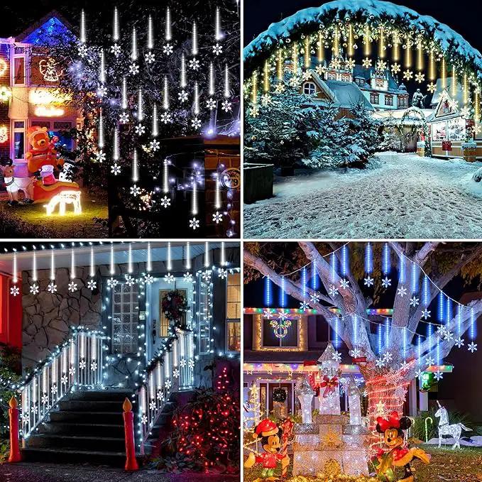 Enhon 2 Pack Meteor Shower Snowflake Lights Outdoor with Timer, Total 480 LED 12in 16 Tube Connectable Waterproof Meteor Rain Drop Christmas Light with Snowflake for Xmas Tree Roof Garden(Blue) by GreenHaven Gardens