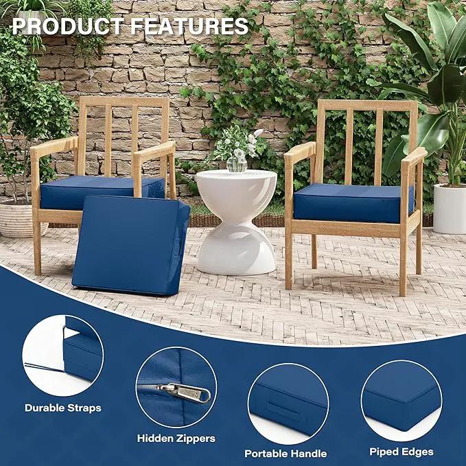 Patio Chair Cushions 18.5 X 16 X 4 Inch Waterproof Outdoor Seat Cushions for Patio Furniture, Outdoor Sofa Couch Pads with Ties & Handle, Set of 2, Blue by GreenHaven Gardens