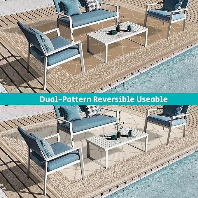 HEBE Outdoor Rug Waterproof 8x10, Reversible Plastic Straw Rug RV Camping Rug, Indoor Outdoor Patio Mat Clearance, Outside Carpet for Porch,Deck,Camper,Balcony,Backyard,Picnic by GreenHaven Gardens