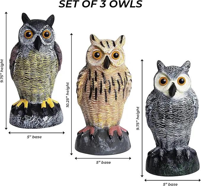 Galashield Owl Decoy | Plastic Fake Owls | Owl Statue for Garden & Outdoors [Set of 3] by GreenHaven Gardens