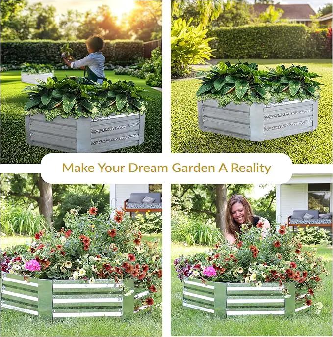 Sunnydaze 11.75" H Raised Metal Garden Bed - Galvanized Raised Garden Bed Outdoor for Vegetables and Flowers - Silver - Hexagon by GreenHaven Gardens