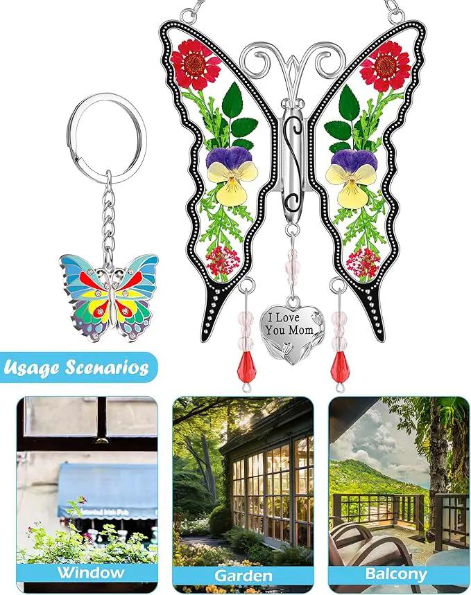 KY&BOSAM I Love You Mom Butterfly Suncatcher for Window Gift for Mom Pressed Flower Between Wings in Glass Metal Engraved Charm Gift for Women Mother's Day Valentine's Birthday Thanksgiving Christmas by GreenHaven Gardens
