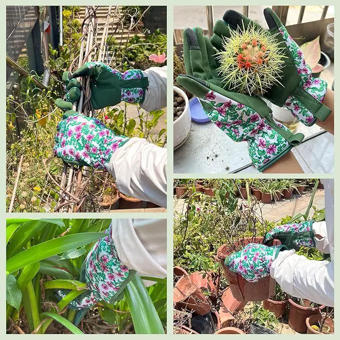 Gardening Gloves for Women, Garden Gloves with Touch Screen, Thorn Proof Puncture Resistant Working Gloves, Gardening Gifts for Women (Green with purple flowers, Medium) by GreenHaven Gardens