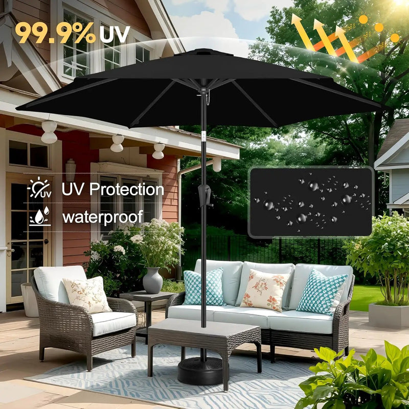 FLAME&SHADE 10ft Patio Umbrella - Outdoor Umbrella with 6 Sturdy Ribs, Push Button Tilt and Crank, UV Protection Table Market Umbrella for Pool, Porch，Garden, Deck, Backyard (Black) by GreenHaven Gardens