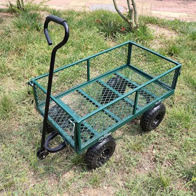 Heavy Duty 400 Lbs Capacity Mesh Steel Garden Cart Folding Utility Wagon with Removable Sides Multi-Purpose by GreenHaven Gardens