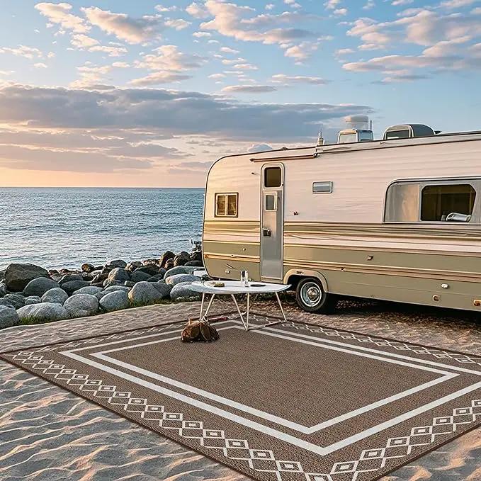 Outdoor Patio Rug, Outside Rectangular Carpet, Moroccan Geometric Rugs, Washable Large Indoor Outdoor Rug Mats for RV, Picnic, Backyard, Deck, Balcony, Porch, Beach 5'x8' by GreenHaven Gardens