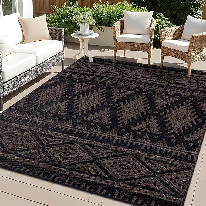 OLANLY Outdoor Rug Waterproof 9x12 ft, Reversible Outdoor Plastic Straw Rug, Boho Patio Rug, Indoor Outdoor Carpet, RV Mat Outside for Patio, Camp, Picnic, Balcony, Deck, Backyard, Black & Brown by GreenHaven Gardens