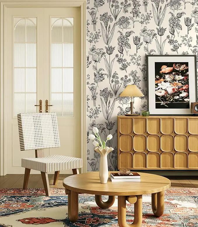 Dimoon 236"x17.3" Floral Peel and Stick Wallpaper Beige Contact Paper Waterproof Wallpaper Delicate Vintage Flower Thicken Plant Self Adhesive Removable Wall Covering Shelf Liner Decal Vinyl Roll by GreenHaven Gardens