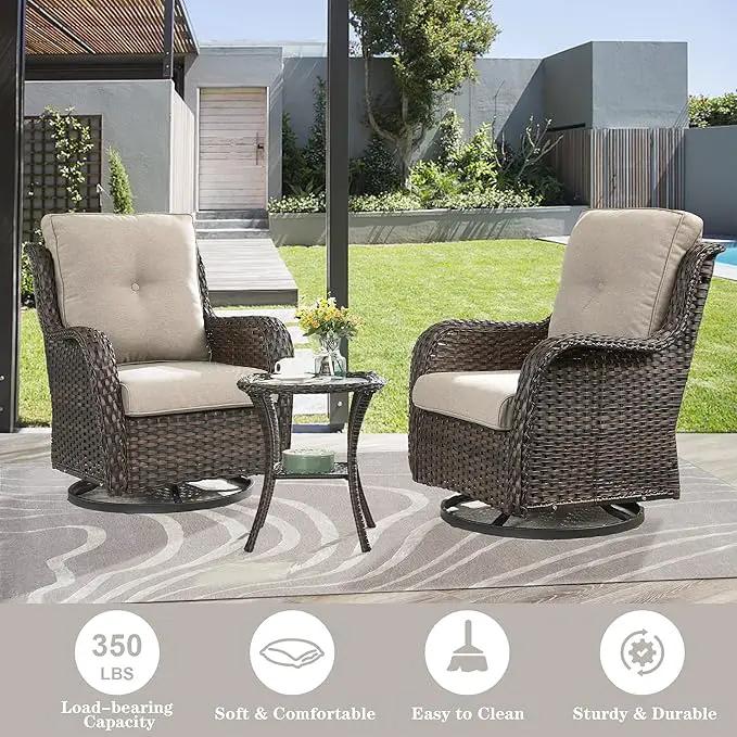 5 Pieces Patio Furniture Sets Wicker Outdoor Furniture, Rattan Patio Swivel Glider Chairs with 2 Ottoman and Glass Side Table by GreenHaven Gardens