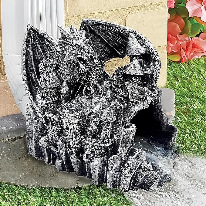 Dragon Gutter Diverter Rain, Outdoor Decor Sculpture, Garden Rain Downspout Diverter, Splash Block, Gutter Extender, Decorative Extension, Animal Statue,Eco-Friendly Resin, Fits 3x4 Downspouts by GreenHaven Gardens