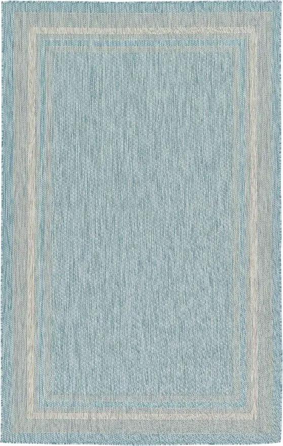 Unique Loom Outdoor Border Collection Area Rug - Soft Border (5' 1" x 8' Rectangle, Aquamarine/ Ivory) by GreenHaven Gardens