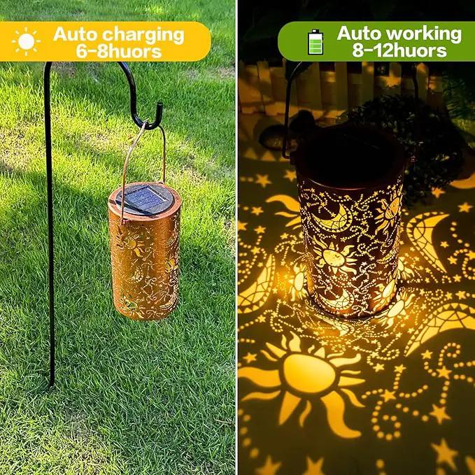 Solar Lanterns Outdoor Hanging Lantern Lights,Sun Moon Metal Decor Lanterns-Waterproof LED Decorative Light for Garden Patio Yard Lawn Backyard Front Porch as Gifts for Mom Grandma Women by GreenHaven Gardens