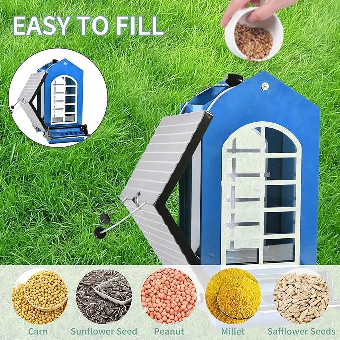 Bird Feeder Squirrel Proof Metal Hanging for Outdoor Wild Bird Seed, 5LBS with Bilateral Weight-Activated Perches, Heavy Duty Bird Feeders for Outside Wild Bird - Blue by GreenHaven Gardens