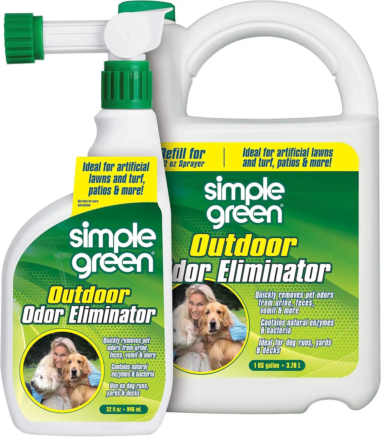 Simple Green Outdoor Odor Eliminator for Pets, Dogs, Ideal for Artificial Grass & Patio (32 oz Hose End Sprayer & 1 Gallon Refill) by GreenHaven Gardens