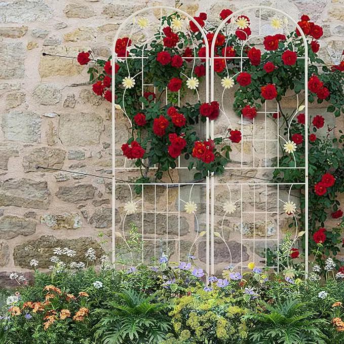 LZRS 4 Pack 71x20in Rustic Iron Arch Decoration Garden Trellis with Black Metal Coating – Perfect for Supporting Climbing Plants Outdoor, Roses, Vines, Flowers, and Vegetables. by GreenHaven Gardens