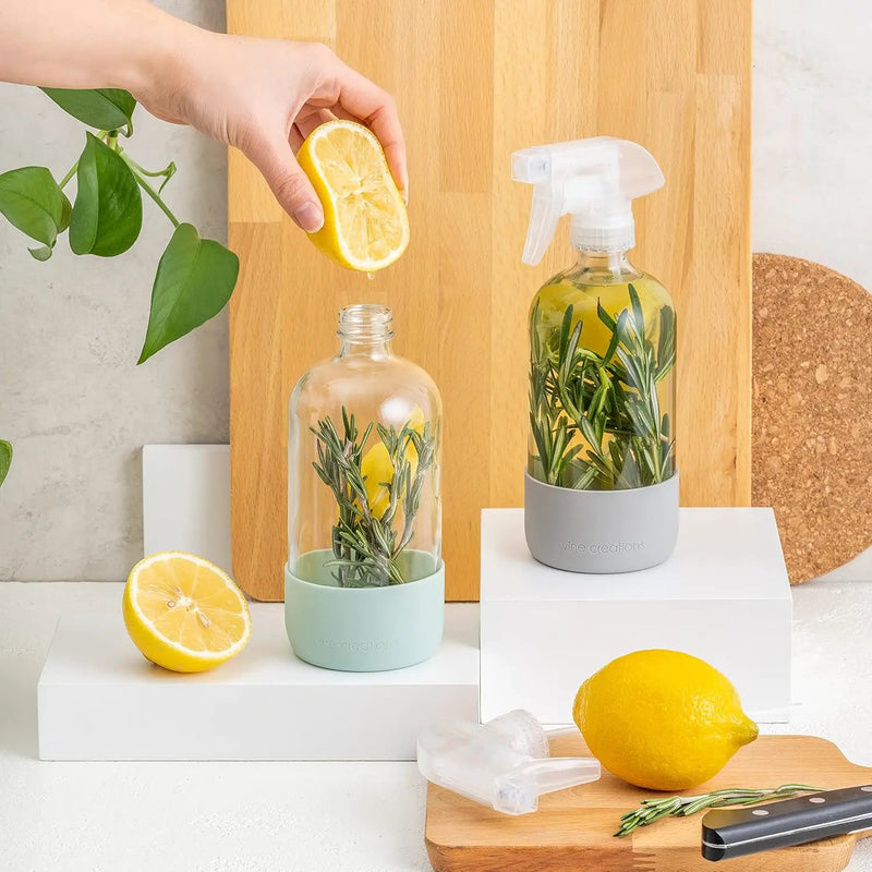Vine Creations Glass Spray Bottles for Cleaning Solutions, Clear Glass Spray Bottle with Silicone Sleeve, 16 oz Empty Spray Bottles for Cleaning, Plant Spray Bottle, Mist and Stream Nozzle - 2 Pack by GreenHaven Gardens