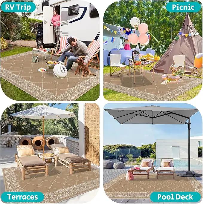 HEBE Outdoor Rug Waterproof 9x12, Reversible Plastic Straw Rug RV Camping Rug, Indoor Outdoor Patio Mat Clearance, Outside Carpet for Porch,Deck,Camper,Balcony,Backyard,Picnic by GreenHaven Gardens