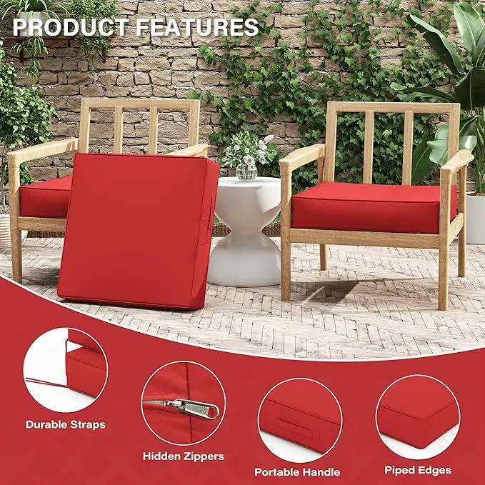 Patio Chair Cushions 24 X 24 X 5 Inch Waterproof Outdoor Seat Cushions for Patio Furniture, Outdoor Sofa Couch Pads with Ties & Handle, Set of 2, Red by GreenHaven Gardens
