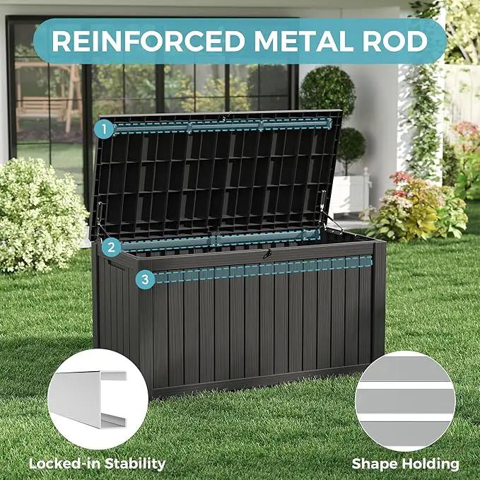 NUNU LAB 150 Gallon Outdoor Storage Box,Resin Large Sturdy Deck Box, Backyard Outside Storage Box Waterproof with Double Wall Panels,Package Delivery Garden Outdoor Hose Storage Bin by GreenHaven Gardens