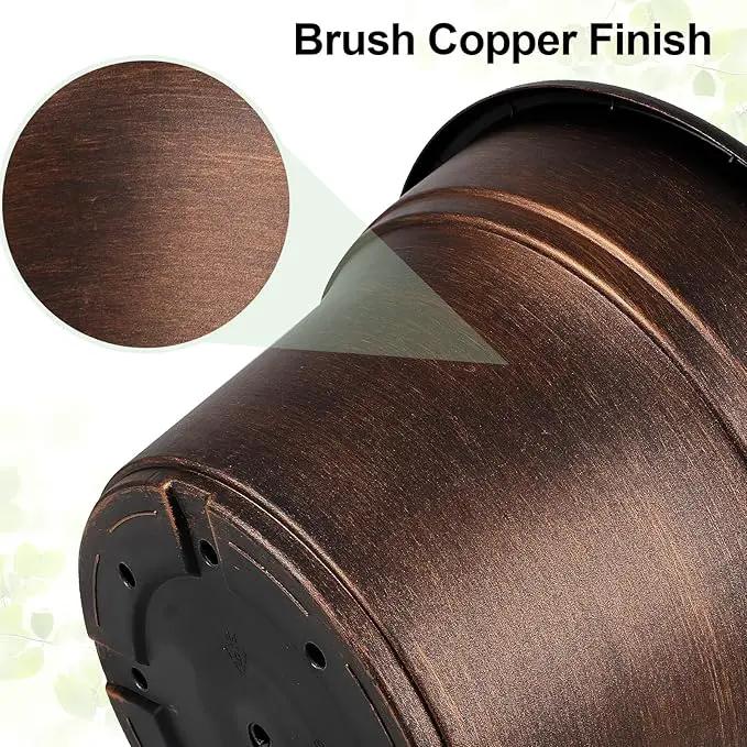 Plant Planters Pots Set of 4 Pack 11 Inch, Plastic Flower Pot for Indoor Plants with Drainage Holes & Trays, Resin Decorative Container Sets with Saucer for House Outdoor Garden Planters Copper by GreenHaven Gardens