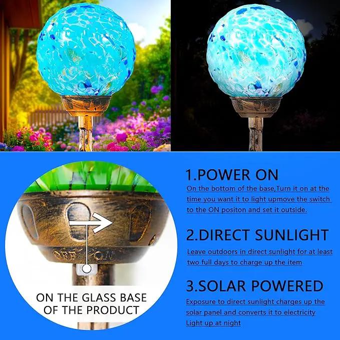 Garden Solar Lights, Decorative LED Honeycomb Glass Ball Garden Stake, Glass and Metal Outdoor Decoration, 4 x 31 Inch (Light Blue) by GreenHaven Gardens