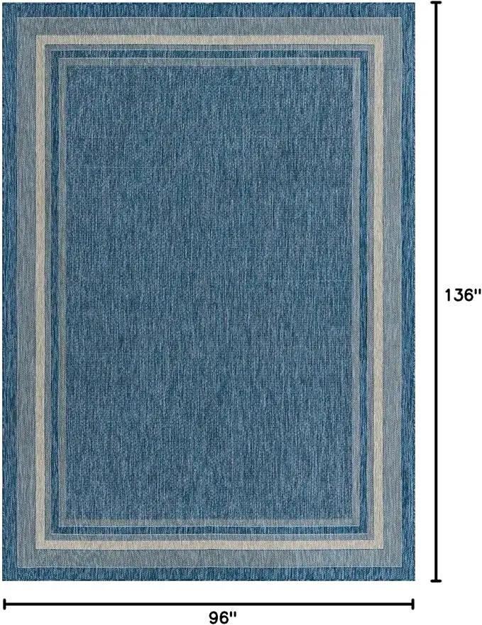 Unique Loom Outdoor Border Collection Area Rug - Soft Border (8' x 11' 4" Rectangle, Blue/ Ivory) by GreenHaven Gardens
