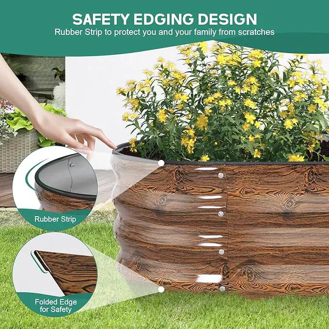 Galvanized Raised Garden Bed Outdoor - 4×2×1ft Planter Raised Beds for Gardening | Oval Metal Garden Planter Box with Safety Edging and Gloves for Vegetables Fruits and Flowers - Grain by GreenHaven Gardens