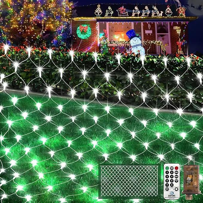 KNONEW Christmas Net Lights 360 LEDs 13ft x 9.8ft Outdoor Mesh Lights Connectable Waterproof 8 Modes & Timer Plug-in Net Fairy Lights for Bushes Garden Party Wedding Holiday,Cool White by GreenHaven Gardens