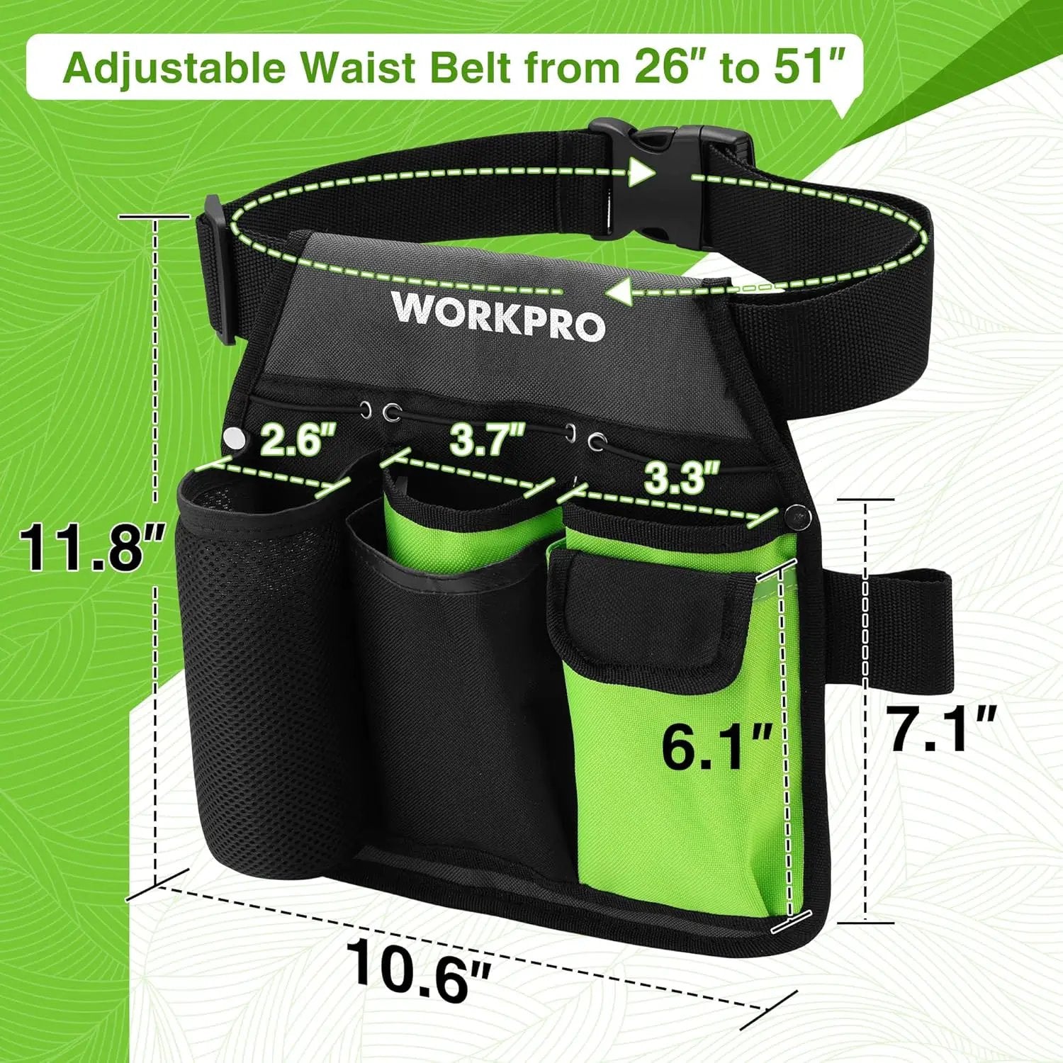 WORKPRO Garden Tool Belt, 5-Pocket Single Side Gardening Tool Pouch with Adjustable Waist Strap, Utility Garden Waist Bag for Women, Ideal for Gardening, Carpentry, and DIY Projects by GreenHaven Gardens