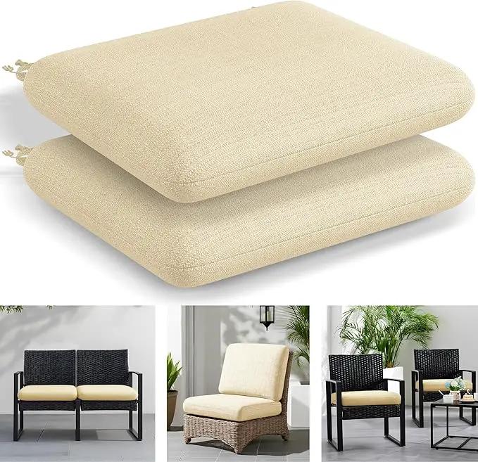 Codi Patio Chair Cushions 19x19 Inch, Waterproof Seat Cushion for Outdoor Furniture with Textured Fabric, Handles & Adjustable Straps, Fade Resistant - Set of 2, Beige by GreenHaven Gardens