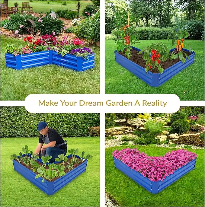 Sunnydaze Galvanized Raised Garden Bed - Metal Raised Bed for Gardening - Outdoor Planter Box for Flowers, Plants, and Vegetables - Blue - 12" L-Shaped by GreenHaven Gardens