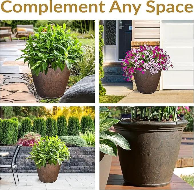Sunnydaze 24-Inch Anjelica Large Plastic Pot for Plants - Outdoor Polyresin Round Planter with Drillable Drainage Holes - Rust by GreenHaven Gardens