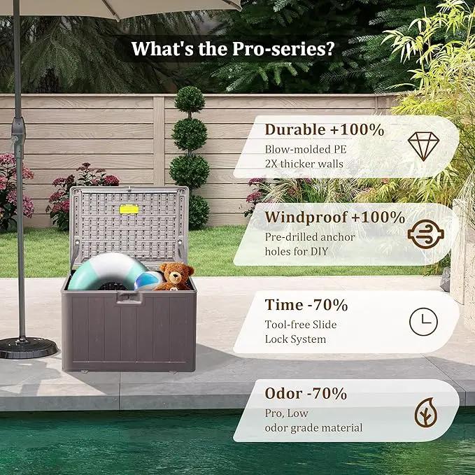 80 Gallon Pro Outdoor Storage Box Waterproof Lockable Resin Deck Box Large, Patio Storage Bin for Pool Accessories Cushion Furniture, Garden Tools, UV-Resistant Outside Delivery Brown by GreenHaven Gardens