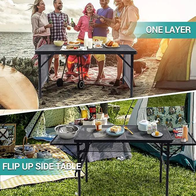 Nice C Folding Grill Table, Camping Table, Tailgate Tables, Grill Tables, Outdoor, Metal Folding Adjustable Height&Width, Mesh Net, Carry Handle by GreenHaven Gardens