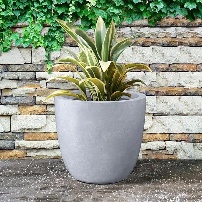 Kante 18 Inch Dia Round Concrete Planter, Indoor Outdoor Large Plant Pot with Drainage Hole and Rubber Plug for Home Patio Garden, Slate Gray by GreenHaven Gardens