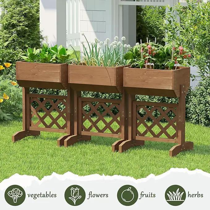 Raised Garden Bed, Standing Vertical Horticulture Planter Box for Backyard, Patio, Balcony, Planter for Flowers Herbs Vegetables for Indoor & Outdoo Decor with Trellis (Brown) by GreenHaven Gardens