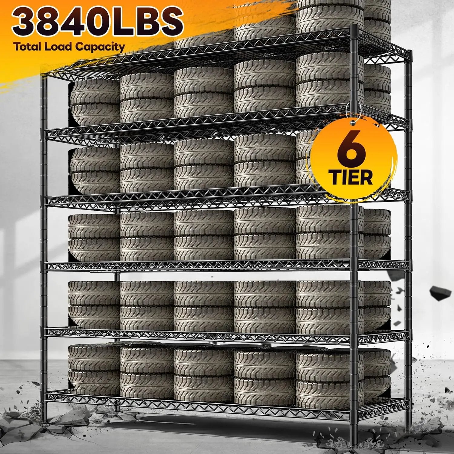 REIBII 83" H Storage Shelves 3840LBS Metal Shelving Unit 6 Tier Wire Shelving Commercial Adjustable Garage Shelving Heavy Duty for Storage Rack for Pantry, Garage, Kitchen, 83" H x 55.5" W x 18" D by GreenHaven Gardens