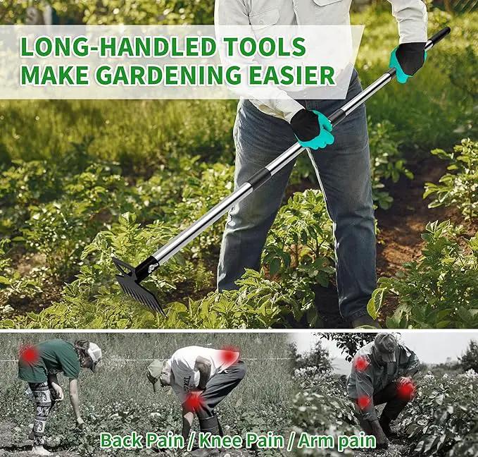 Weeding Puller Tool with Long Handle, 11 Tooth Manual Weed Rake Weeder Remover Tool Gardening with Gloves, Dandelion Gardenia Uprooting Tool for Yard, Lawn, Patio and Garden by GreenHaven Gardens