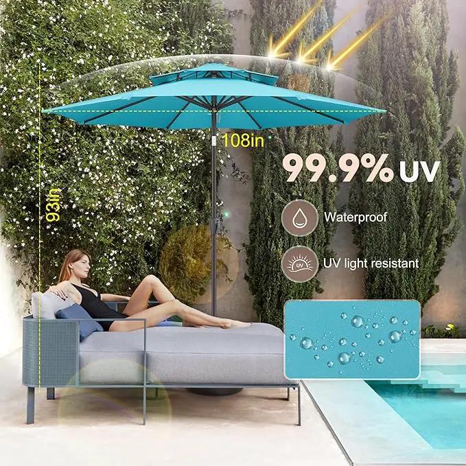 9ft Outdoor Patio Umbrella - 2 Tiers Table Umbrella Waterprool UV Protection, Sombrillas de Patio with Push Button Tilt&Crank, Sun Umbrella for Pool, Porch, Garden, Backyard(Sky Blue) by GreenHaven Gardens